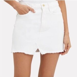 FRAME Denim Le Mini Jean Skirt Blanc White Distressed Raw Split Hem